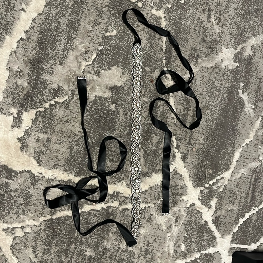 Beaded Rhinestone and Ribbon Belt